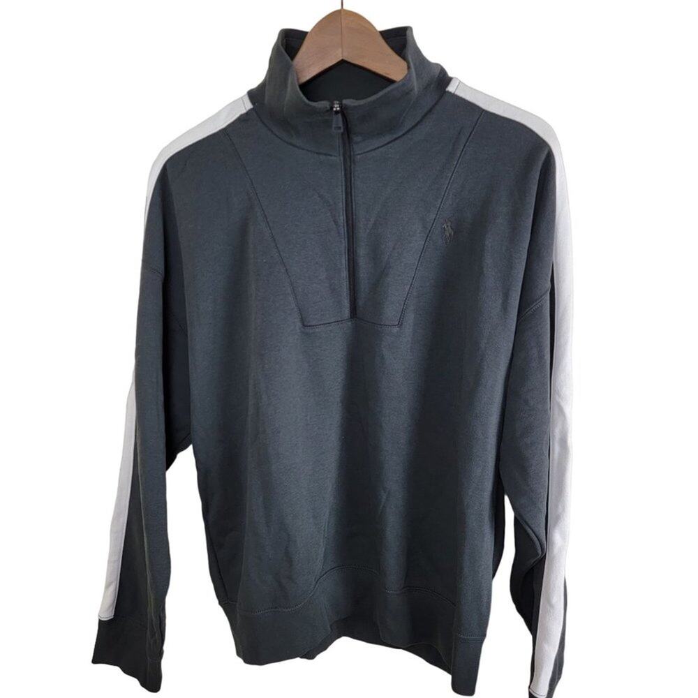 Polo Ralph Lauren1/4 Zip Fleece Sweatshirt Womens size S Grey Striped Sleeve